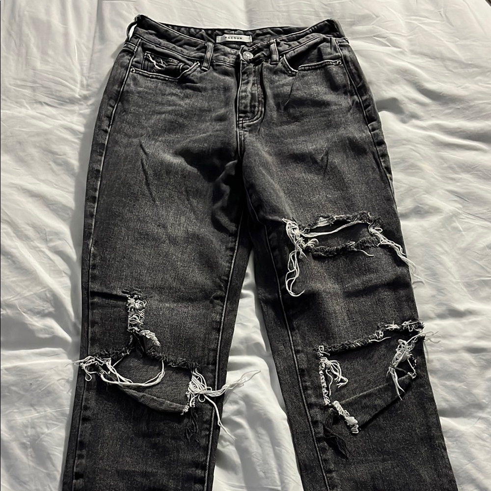 Black Straight Leg Distressed Jeans